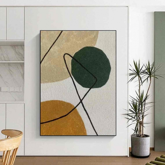 Beige Painting Minimalist Black Abstract Canvas Artwork N3SKD