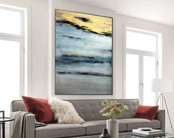 Golden Contemporary Painting Grey Abstract Canvas Artwork QX4CX Golden Contemporary Painting Grey Abstract Canvas Artwork QX4CX