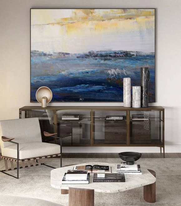 Navy Landscape Textured Abstract Canvas Artwork WY492