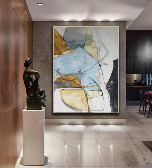 Shipping Gold Blue Gray Abstract Canvas Wall Art QQ73M Shipping Gold Blue Gray Abstract Canvas Wall Art QQ73M