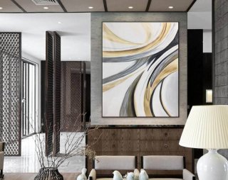 Leaf Gray Contemporary Abstract Canvas Artwork MYB3M