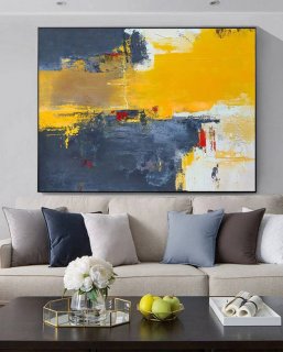 All You Office Yellow Abstract Canvas Artwork ES7JJ