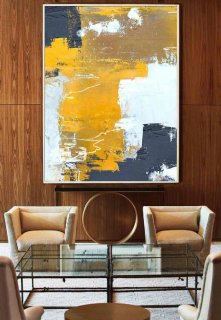 Yellow Painting Orange Hallway Abstract Canvas Artwork 2VR7A