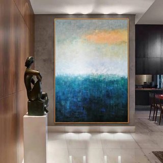 Navy Deep Yellow Abstract Canvas Artwork V8CEB