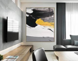 You Yellow Minimalist White Abstract Canvas Artwork FDUA9